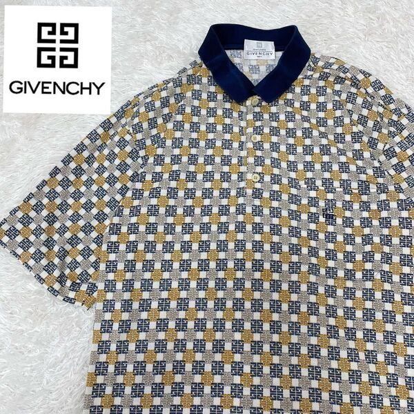 希少 ヴィンテージ GIVENCHY 総柄 GG柄 ポロシャツ 半袖 刺繍ロゴ