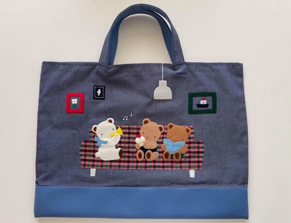 ファミリア vip限定 デニムバッグ レッスンバッグ familiar 手刺繍