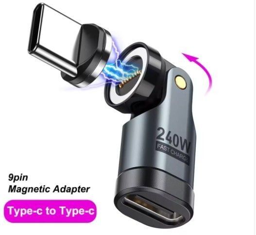 AUFU 9pin マグネット USB-C 変換アダプタL字型 180°回転(PD240W)Type-C 変換アダプタ+端子 2個