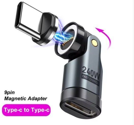 AUFU 9pin マグネット USB-C 変換アダプタL字型 180°回転(PD240W)Type-C 変換アダプタ 2個セット