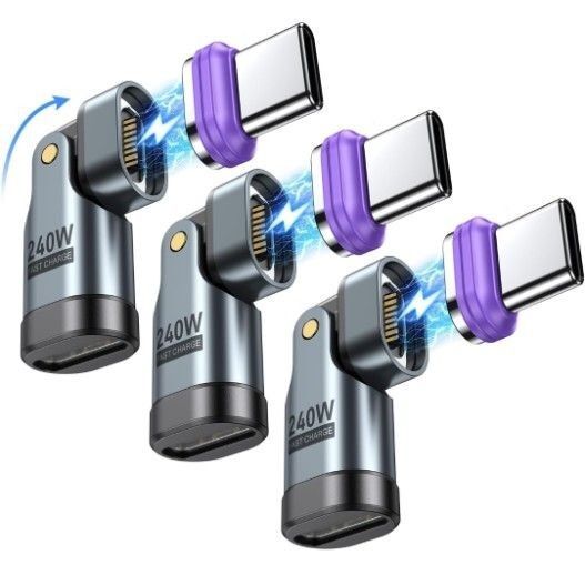 AUFU 16pin マグネット USB-C 変換アダプタL字型 180°回転(PD240W)Type-C 変換アダプタ