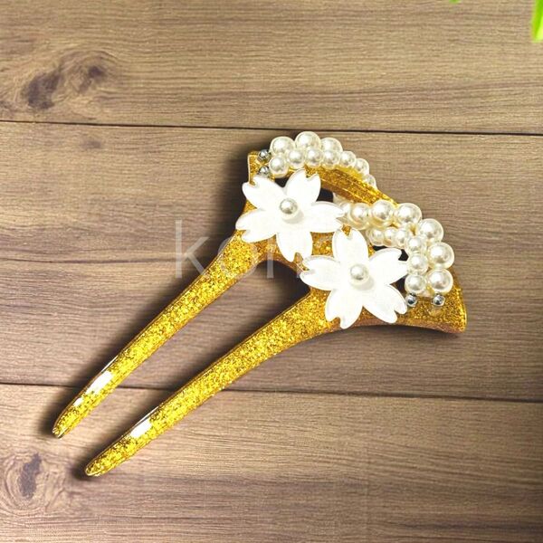 新品 かんざし バチ型 簪 パール 和装 髪飾り 小物 着物 振袖 留袖 ゴールド ヘアアクセサリー 浴衣 七五三 ウェディング