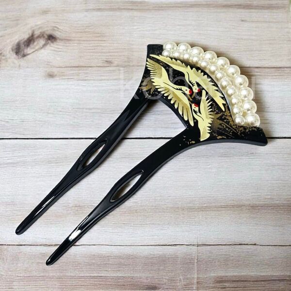 かんざし バチ型 簪 パール 和装 髪飾り 小物 着物 振袖 留袖 黒 ブラック ヘアアクセサリー 浴衣 七五三 ウェディング
