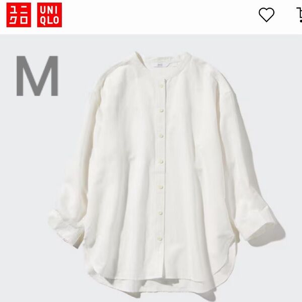 新品 UNIQLO リネンブレンド バンドカラーシャツ Mサイズ ホワイト