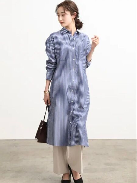 VIS 【鎌倉シャツコラボ】ドロップショルダーシャツワンピース