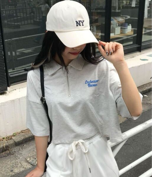 INGNI ハーフZIP胸刺繍ロゴ半袖Tシャツ M