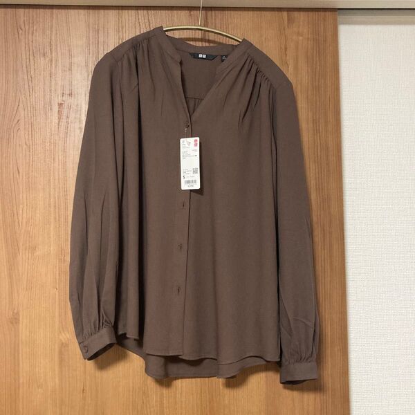 ユニクロ レーヨンブラウス S ダークブラウン 未使用 タグ付き