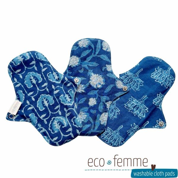 EcoFemme ブロックプリント布ナプキン (防水)軽い日用3枚