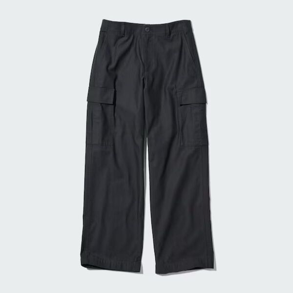 ユニクロ ワイドストレートカーゴパンツ XS ブラック 作業着 仕事着 ポケット有り ウエストゴム 綿100 コットン100