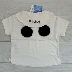 新品 ミッキー 耳 セーラー襟 半袖 Tシャツ 100 フタフタ オフホワイト