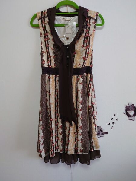 axes femme ノースリーブワンピース ブラウン 花柄 レース M