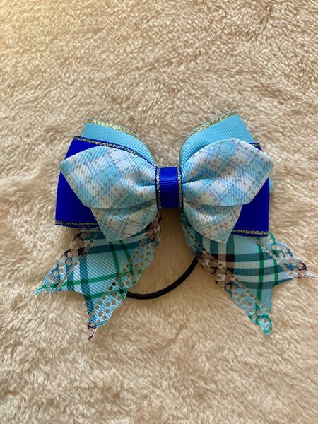 【☆新作M☆】ブルー系☆チェック☆大きめたらりんリボンヘアゴム☆キュアウィンクカラー☆ゆめかわ☆プレゼント☆プリキュア☆推し色