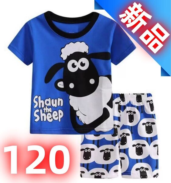 【新品】 シャーン・ザ・シープ 子供用パジャマ 上下セット 半袖Tシャツ ショートパンツ キッズ 120cm ブルー