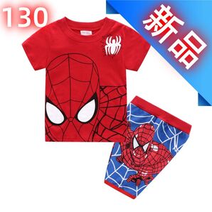 【新品】スパイダーマン パジャマ 子供服 男の子 半袖 130cm キッズ 夏用 上下セット 綿100% 部屋着 ルームウェア