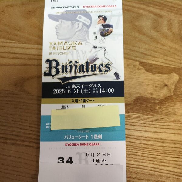 オリックス対楽天 6月28日(1塁側)バリューシート1枚