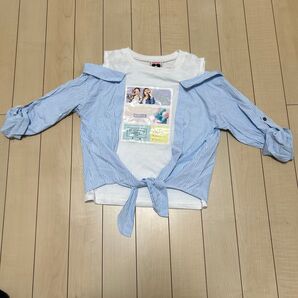 SPACE OPERAトップス 160cm 水色 ストライプ柄