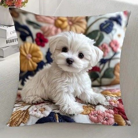 【クッションカバー】マルチーズ 子犬 インテリア 新品