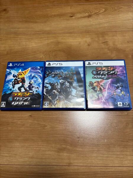 PS5ソフトモンハンワイルズ・ラチェット&クランクパラレルトラブルとPS4ソフトラチェット&クランクTHEGAMEの3本セット