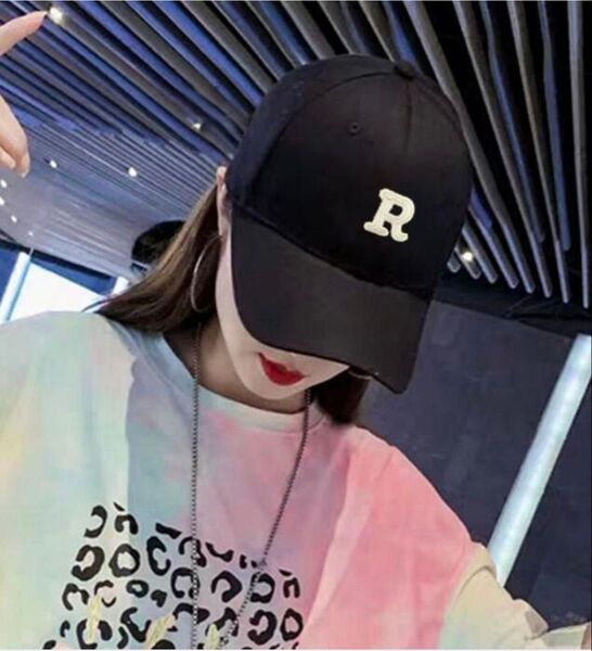 帽子 ベースボールキャップ 野球帽 Rロゴ メンズ レディース シンプル UVカット 紫外線対策 春夏秋冬 ブラック 新品未使用