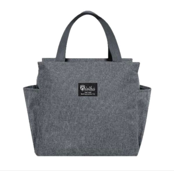 SALE★ランチバッグ 保冷保温 お弁当袋 大容量 撥水 ミニトートバッグ エコバッグ キャップ 遠足 運動会 グレー 新品未使用