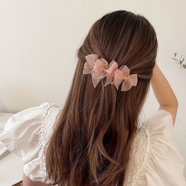 レディース ヘアアクセサリー リボン ヘアクリップ ピンク 韓国 ヘアアレンジ