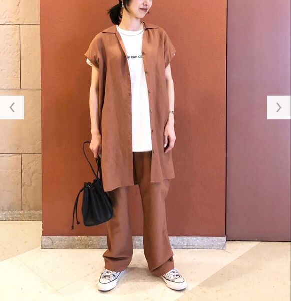 ユニクロ 新品 未使用 リネンブレンドリラックス ストレートパンツ L ブラウン