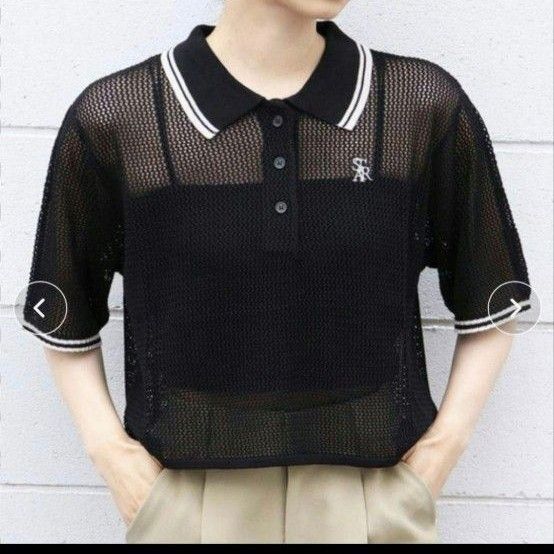 tip topワンポイント刺繍メッシュニットポロシャツ