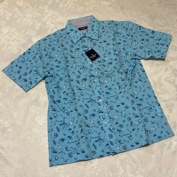 マンシングウェアMunsingwear 半袖シャツ ゴルフ 総柄 ブルー系 Mサイズ 未使用タグ付き