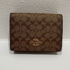 ★新品★ COACH コーチ ミニ財布 二つ折り財布 オリガミ スモール トライフォールド ウォレット コーテッド キャンバス