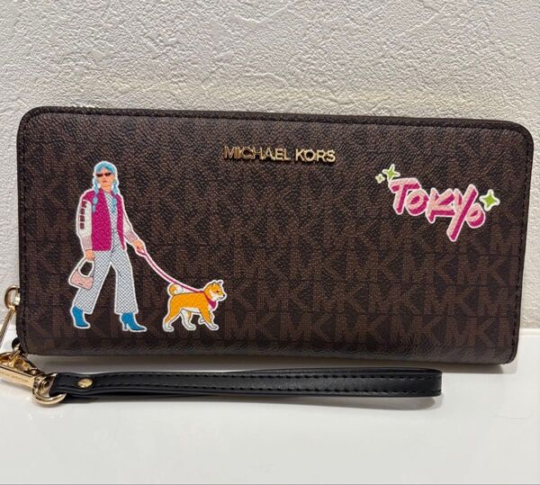 【限定商品】 ◆新品◆ MICHAEL KORS マイケルコース 長財布 コンチネンタル ウォレット 本革 MK柄 ブラウン