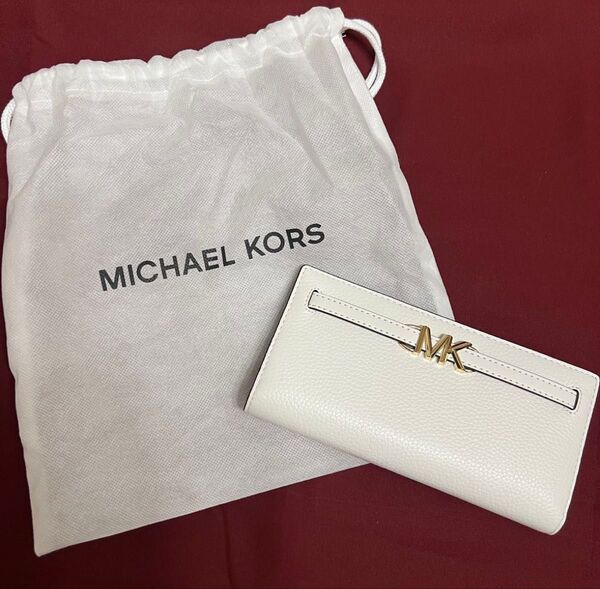 ★新品★ MICHEAL KORS マイケルコース ホワイト 本革 長財布 ウォレット シグネチャー ゴールド MK ロゴ付き