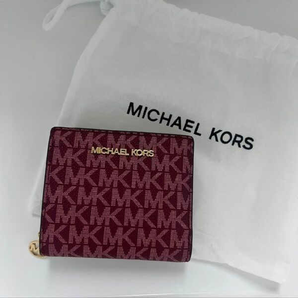 ◆新品◆ MICHEAL KORS マイケルコース 二つ折り財布 ジップ ウォレット 本革 レディース 折りたたみ財布 未使用品