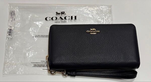 ◆新品◆ COACH コーチ 長財布 ロングジップ アラウンド ウォレット レディース 本革 シグネチャー ブラック 未使用品