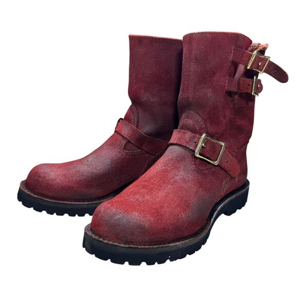 Wesco ウエスコ カスタムボス エンジニアブーツ ダブルストラップ レッドスエード ソール未使用品 US9E