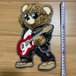 大きい ワッペン パッチ くま ギター バンド 音楽 ベア BIG アップリケ 刺繍 可愛い キャラクター おしゃれ