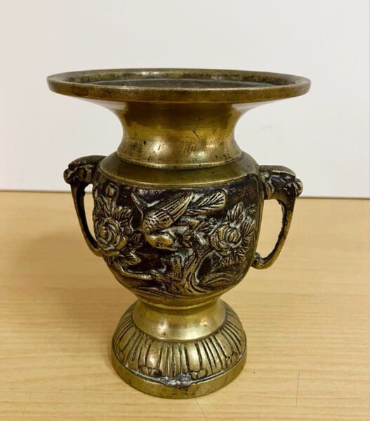 金属製 花立 花入 花瓶 花器 金属工芸 仏具 黄銅鳥花入