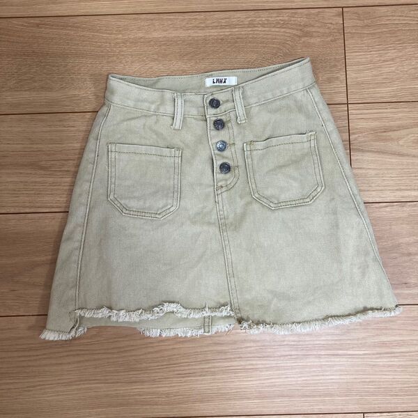 ミニスカート レディース デニム 台形 カットオフ フリンジ