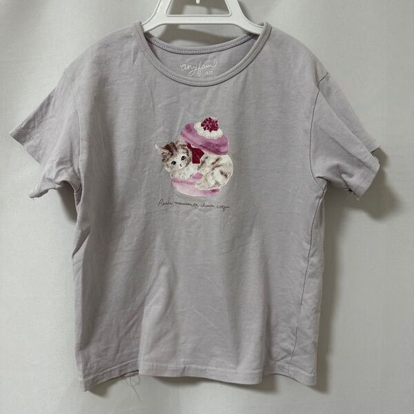 any FAM Tシャツ 猫 半袖Tシャツ 110 ラベンダー 紫系
