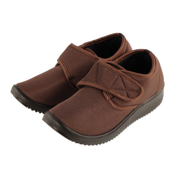 15022 B品 介護シューズ 23.0cm同等 (表記24.0) ブラウン ルームシューズ リハビリシューズ マジックテープ キッズ レディース 男女兼用 ②