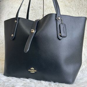 美品 COACH コーチ トートバッグ 肩掛け ターンロック ペブルドレザー A4可 大容量 北川景子使用モデル 黒 ブラック