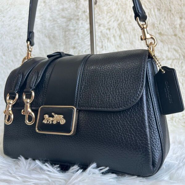美品 COACH コーチ ショルダーバッグ ハンドバック 2way 斜め掛け グレース 馬車金具 シボ革 ゴールド金具 ブラック