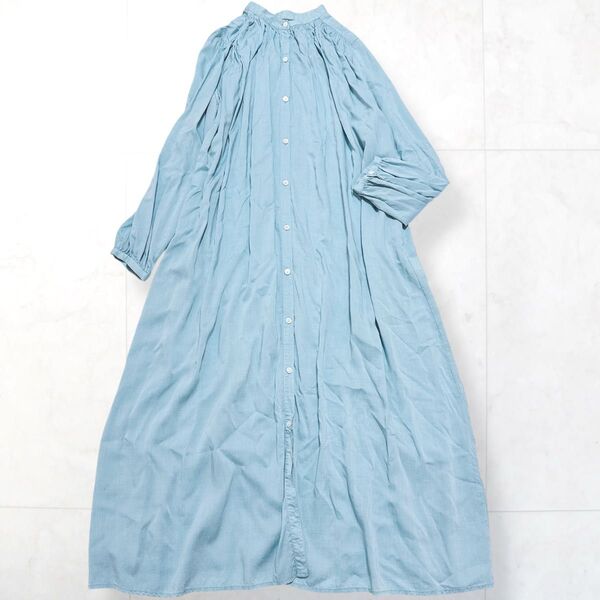 SLOBE IENA キュプラ ギャザーシャツワンピース インナー付き ブルー