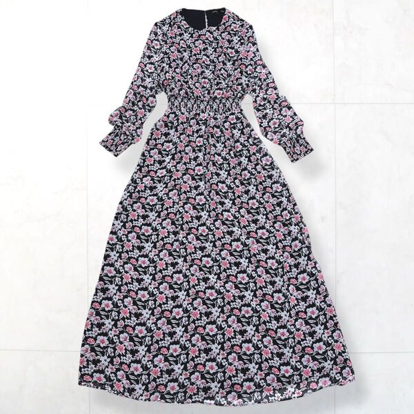 バナナリパブリック シフォン 花柄 Aライン ワンピース マキシ丈 6