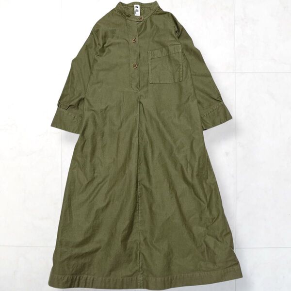 MHL. バンドカラー ライトモールスキン シャツワンピース オリーブ 1