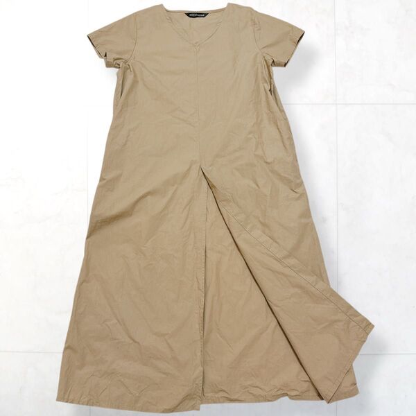 美品*ミズイロインド フロントスリット ロングワンピース ベージュ