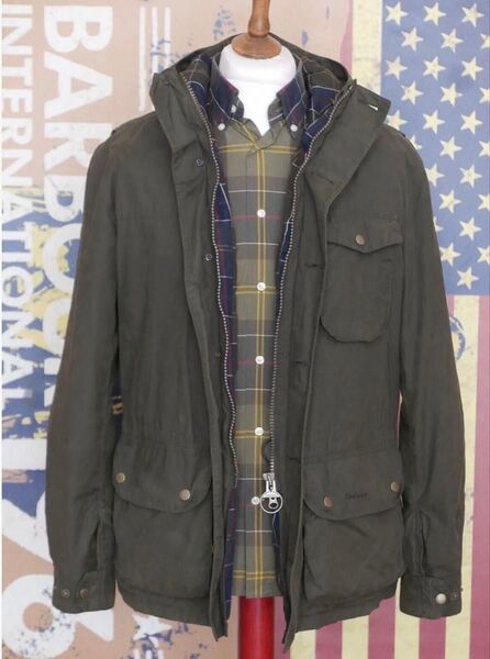 バブアー フーディ Barbour DURHAM ワックス コート イングランド製 + Barbour チェックシャツ