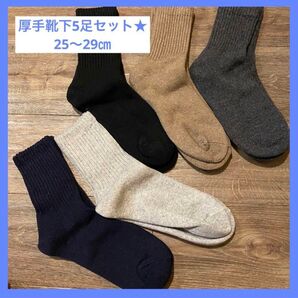 無地 5足セット ウール厚手ソックス 保温 吸汗 抗菌 防臭 極厚裏パイル 防寒