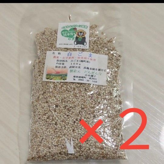 【貴重な国産☆無農薬☆2個セット】白ごま 100g 熊本県錦町産 農薬・化学肥料・除草剤不使用
