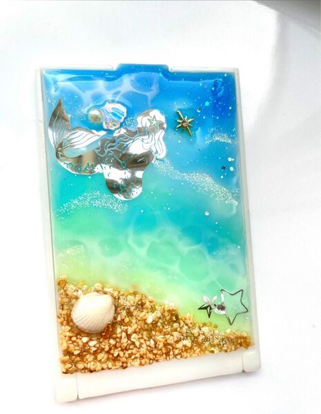 ハンドメイド 鏡 ミラー レジン コンパクトミラー 手鏡 人魚姫 マーメイド 貝殻 海