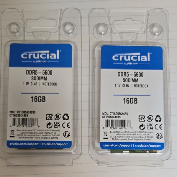 Crucial DDR5-5600 8GBx2 SODIMM 開封済み未使用品